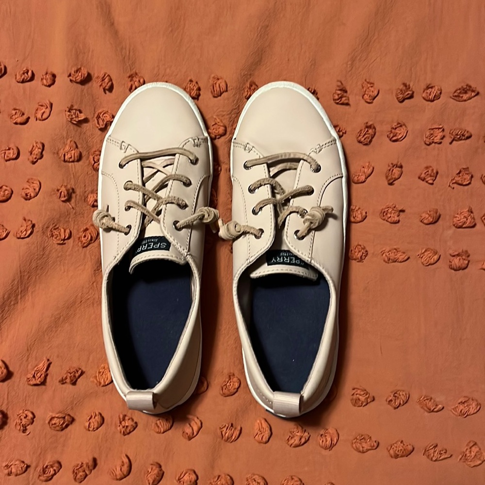 Pink sperry’s size 10 Women's Crest Vibe Leather Sneakers
